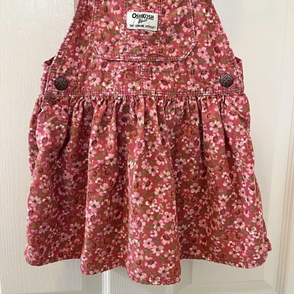 Oshkosh B'gosh Pink Floral Corduroy Overall Dress Jumper Girls Size 3T